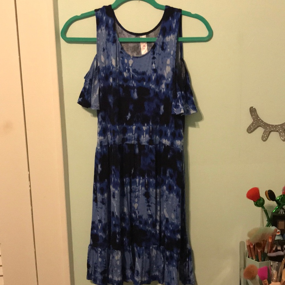 Blue tie die off the shoulder dress